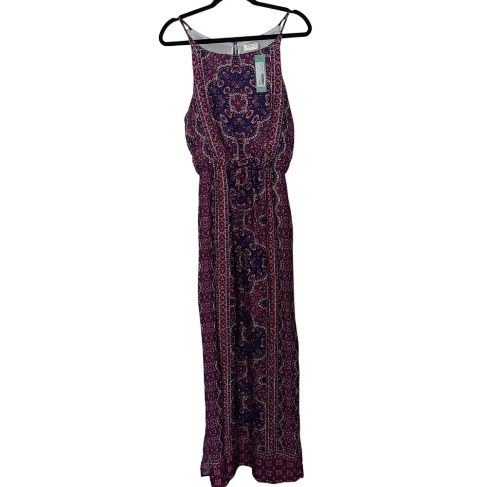 ✨NWT Renee C Maxi Dress Geometric Print Halter Neck Sleeveless Women Size XL - Picture 2 of 3